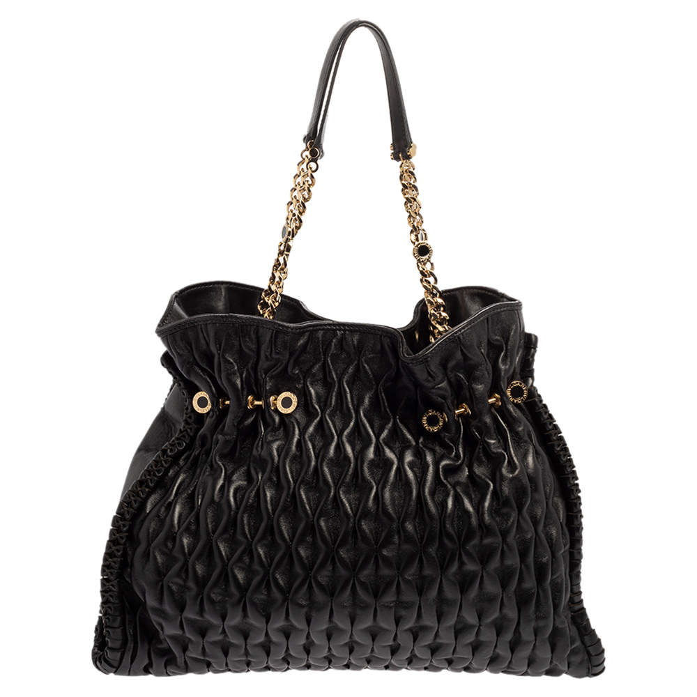 Pre Owned حقيبة يد بلغاري تينا تويستينو جلد مبطنة أسود