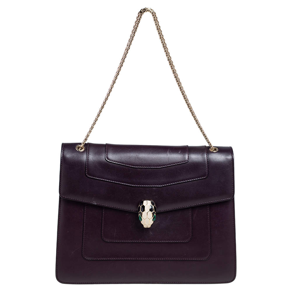 Pre Owned حقيبة كتف بولغاري سيربنتي فوريفر جلد برقوقي كبيرة