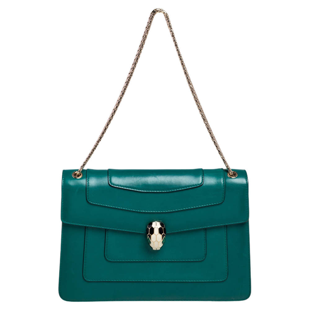 Bvlgari Green Leather Medium Serpenti Forever Shoulder Bag