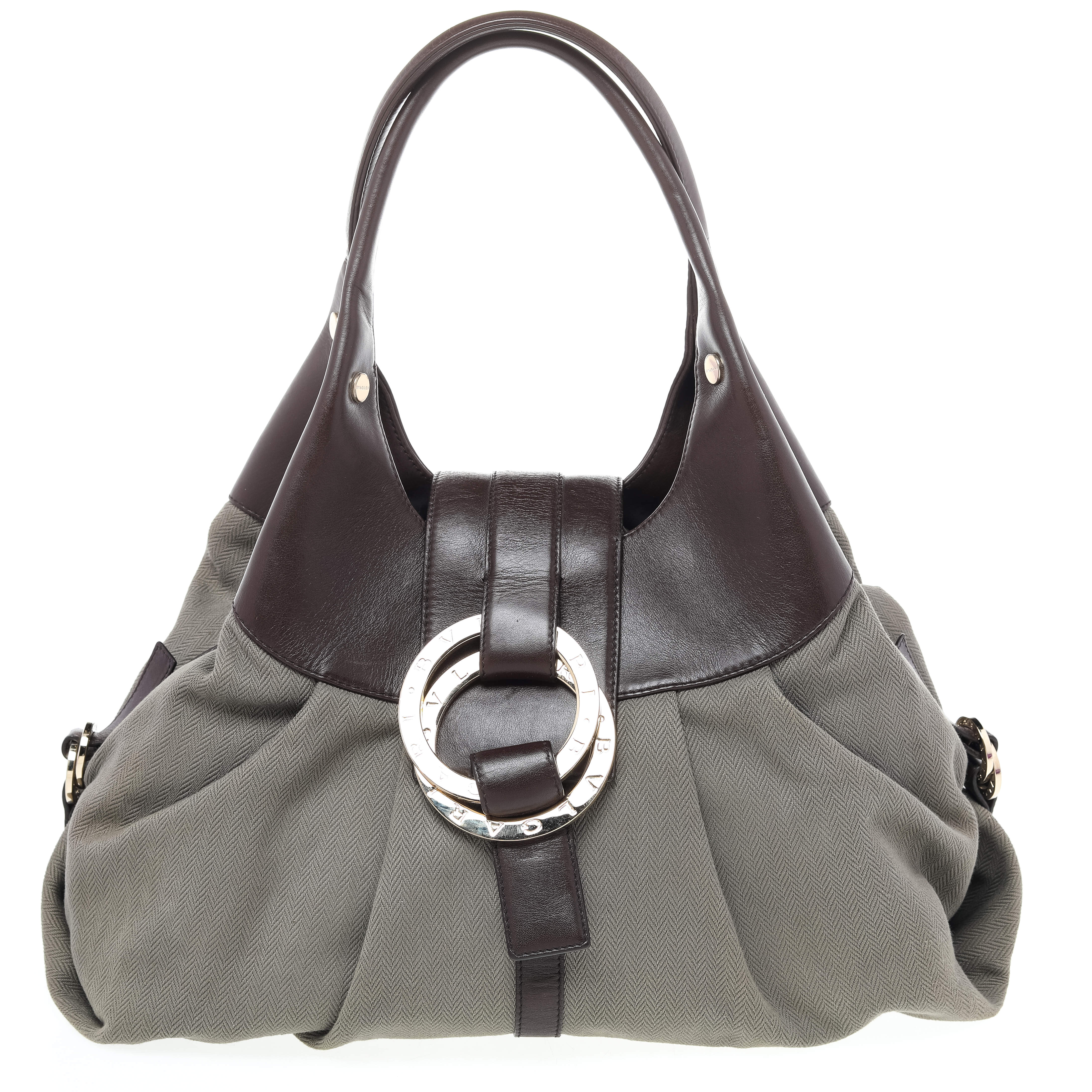 Bvlgari Olive Green/Brown Canvas and Leather Chandra Hobo
