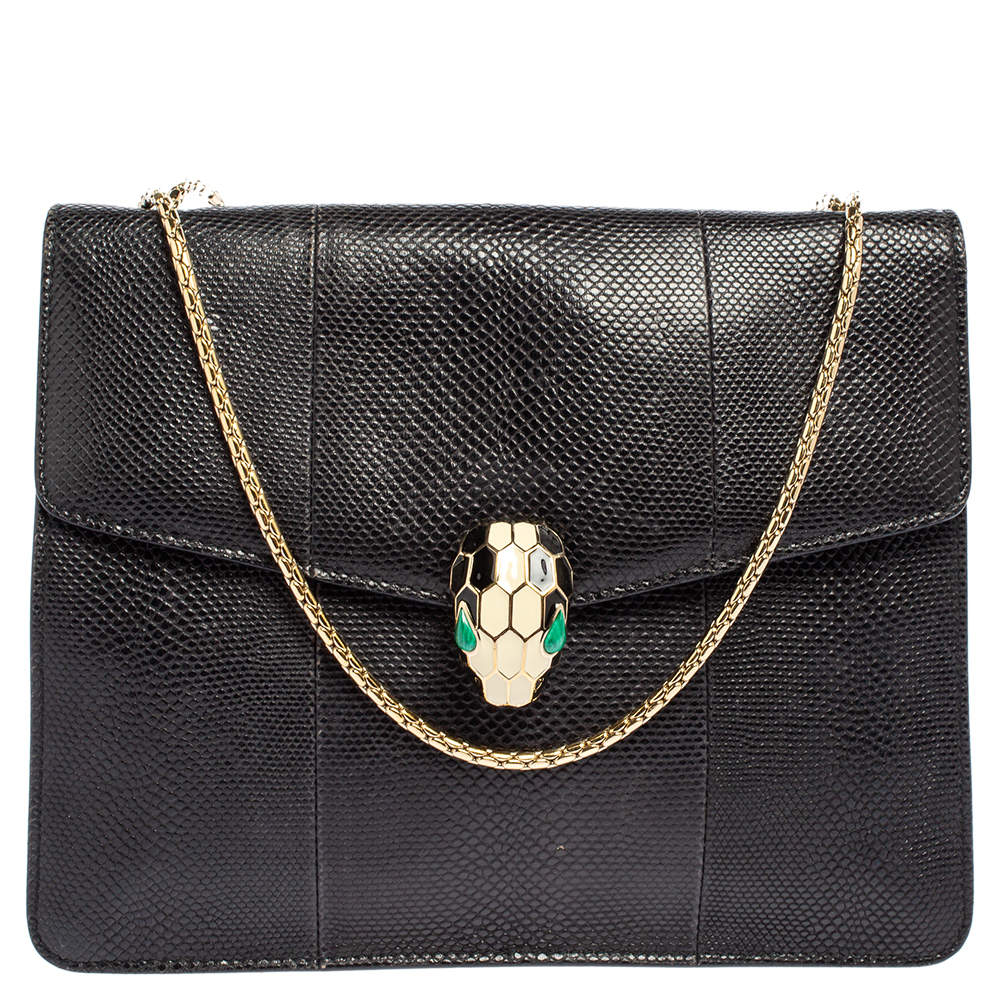 Pre Owned Bvlgari Black Karung Serpenti Forever Flap Shoulder Bag