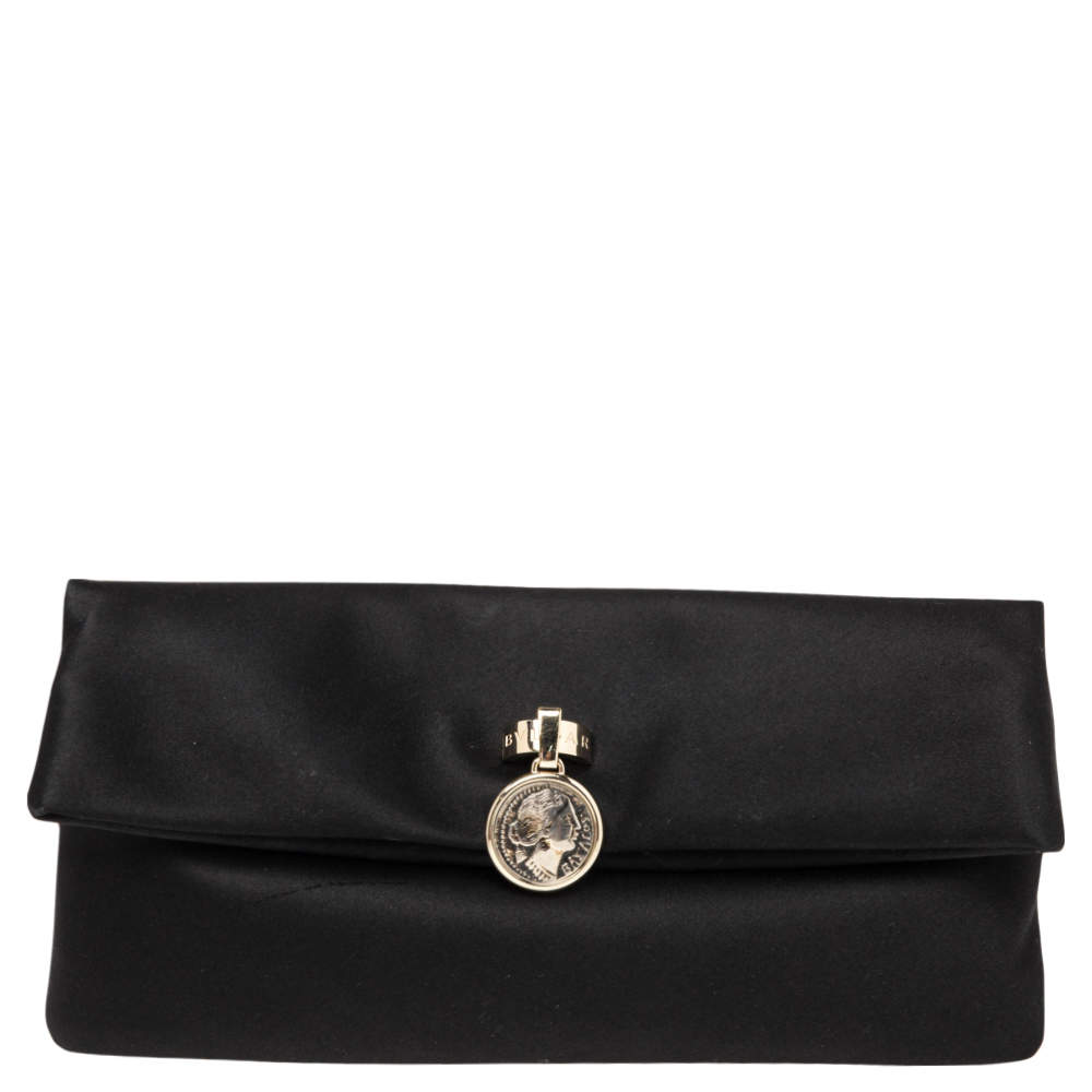 Pre Owned Bvlgari Black Satin Monete Clutch