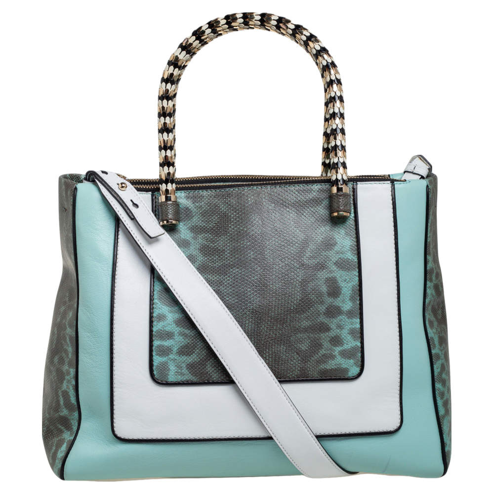 Pre Owned Bvlgari Tri Color Leather and Kurung Serpenti Scaglie Tote