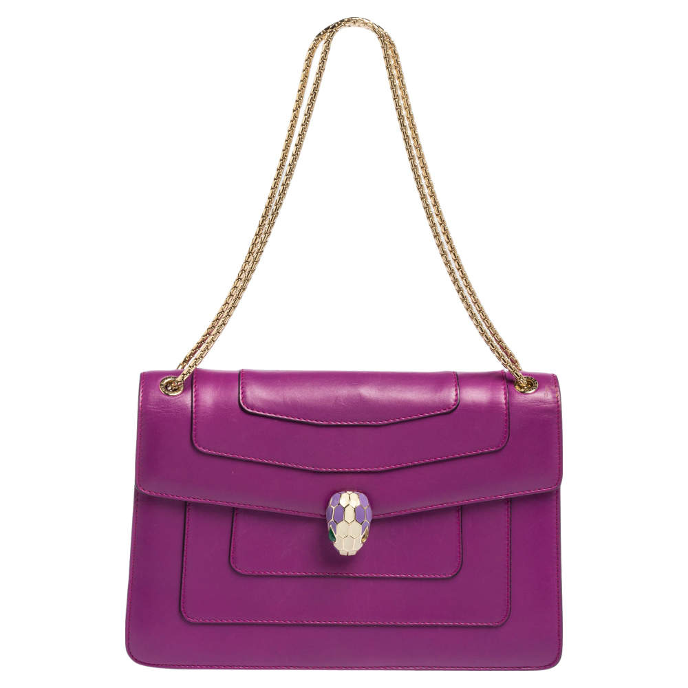 Pre Owned حقيبة كتف بلغاري فوريفر سيربينتي جلد ماغينتا داكن متوسطة 