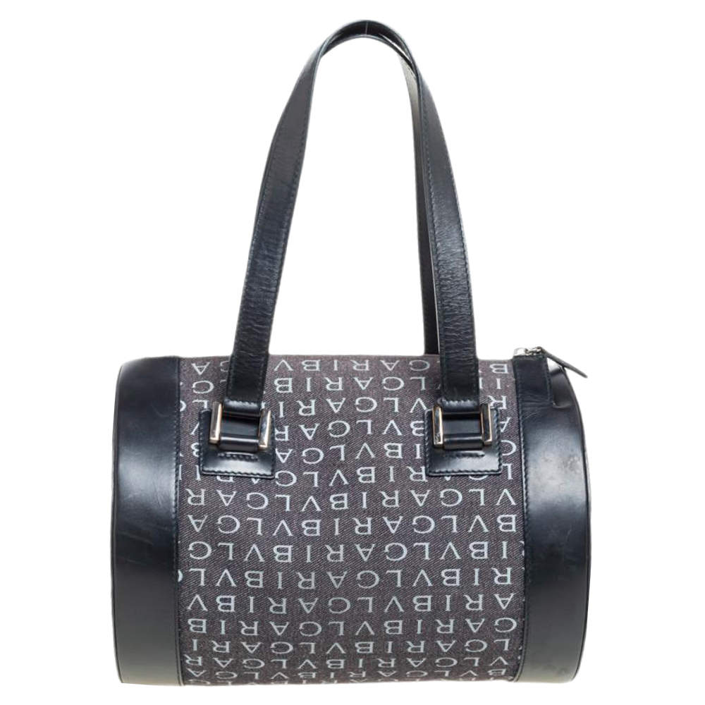 مملوكة مسبقًا حقيبة ساتشل بلغاري مانيا شعار جلد وكانفاس أسود