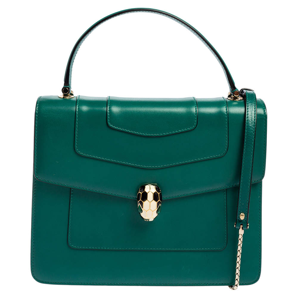 Pre Owned حقيبة بلغاري قلاب فوريفر سيربينتي جلد أزرق مخضر