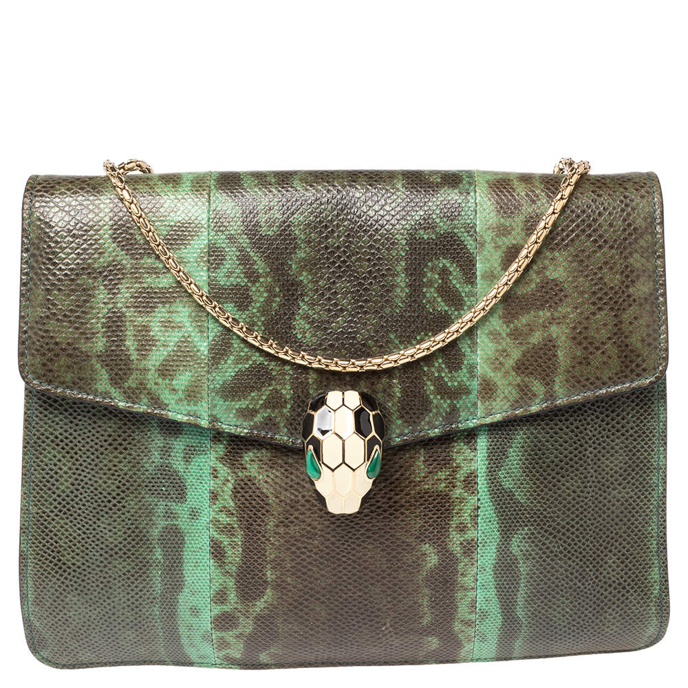 Bvlgari Green Karung Serpenti Forever Flap Shoulder Bag