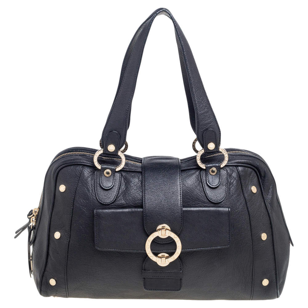 Pre Owned Bvlgari Black Leather Bvlgari Bvlgari Dome Satchel