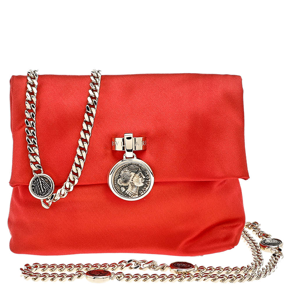 Pre Owned Bvlgari Orange Satin Monete Clutch
