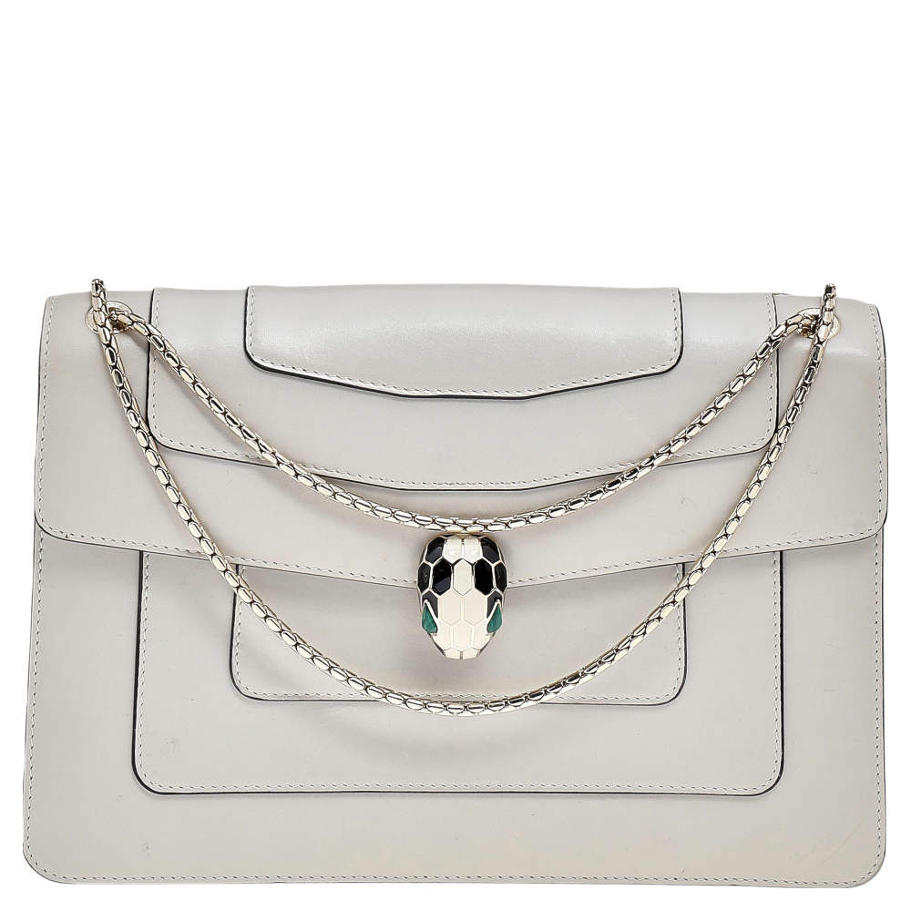 مملوكة مسبقًا حقيبة كتف بلغاري سيربينتي فوريفر جلد أبيض متوسطة