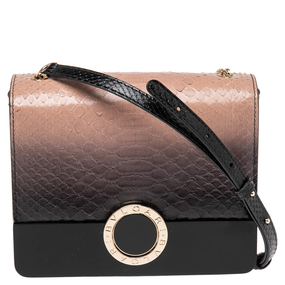 مملوكة مسبقًا حقيبة كروس بلغاري جلد ثعبان وبريسبكس وردي/أسود أومبريه بسلسلة