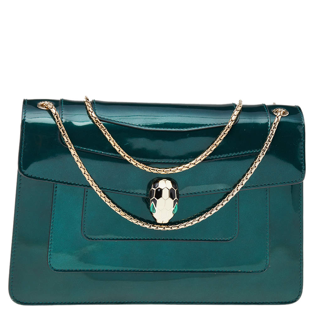 Bvlgari Green Patent Leather Medium Serpenti Forever Shoulder Bag