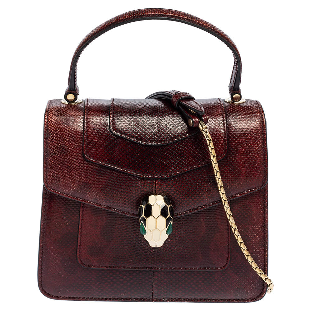 Pre Owned Bvlgari Burgundy Karung Serpenti Forever Flap Top Handle Bag
