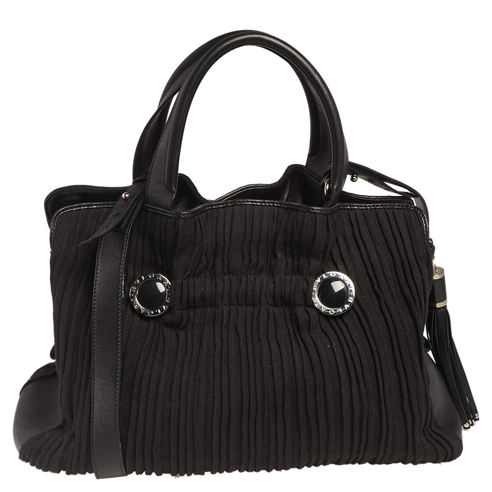 Bvlgari Black Canvas and Leather Pleated Tote Bvlgari | The Luxury Closet