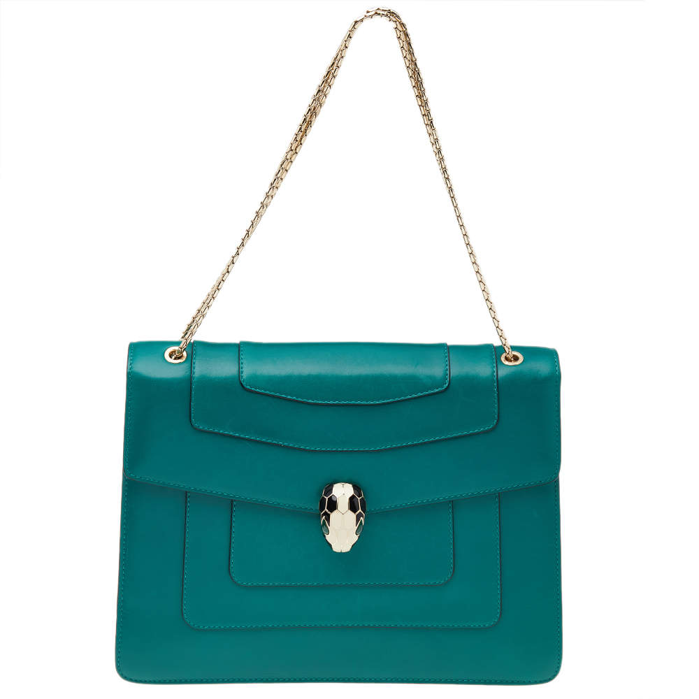 Pre Owned Bvlgari Green Leather Large Serpenti Forever Shoulder Bag