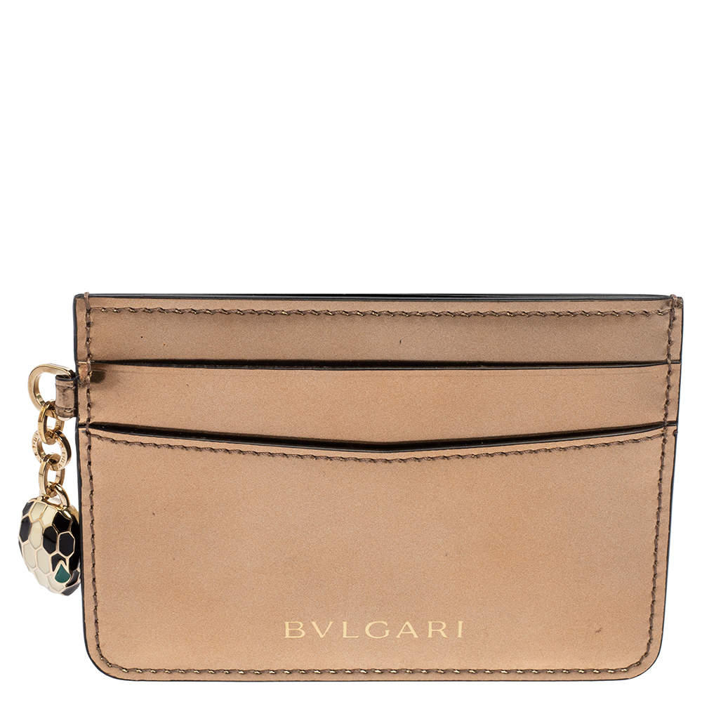 Bvlgari Metallic Gold Leather Serpenti Forever Card Holder