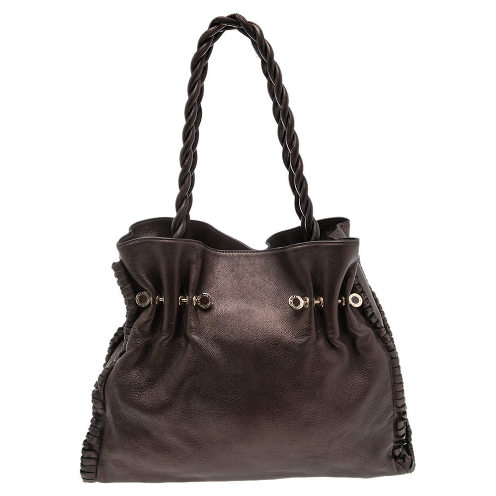 Bvlgari Metallic Brown Leather Twistino Tina Shopper Tote
