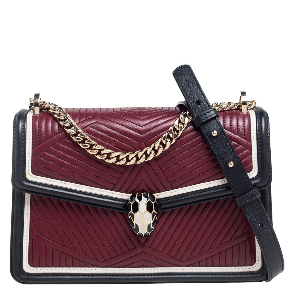 Pre Owned Bvlgari Ruby/Black Diamond Blast Leather Mini Serpenti Forever Shoulder Bag