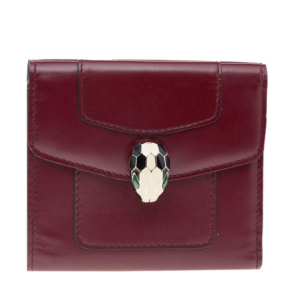 Pre Owned Bvlgari Burgundy Leather Serpenti Forever Trifold Wallet