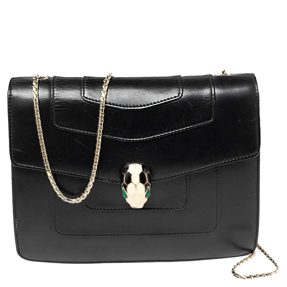 مملوكة مسبقًا Bvlgari Black Leather Serpenti Forever Shoulder Bag