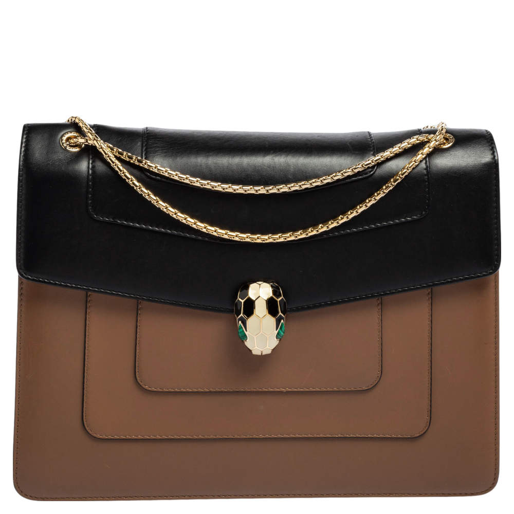 Pre Owned Bvlgari Two Tone Leather Large Serpenti Forever Shoulder Bag