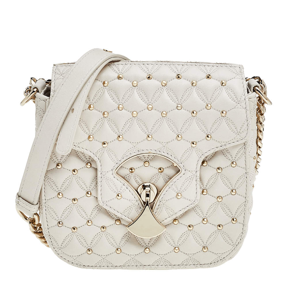 Pre Owned حقيبة كتف بلغاري ديفاس دريم مبطن جلد بيج 