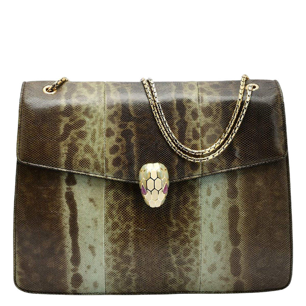 Bvlgari Beige/Brown Karung Medium Serpenti Forever Flap Shoulder Bag