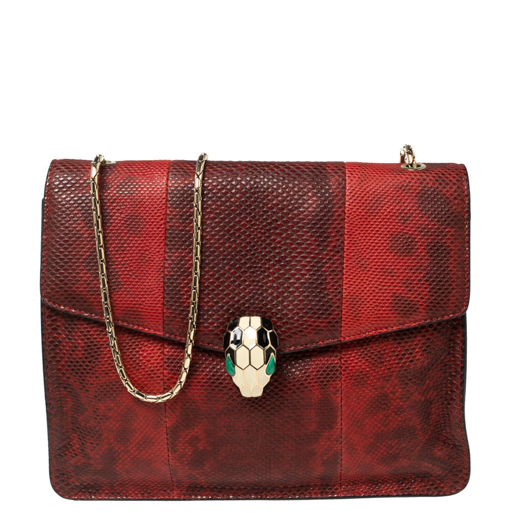 Pre Owned Bvlgari Red/Black Karung Serpenti Forever Flap Shoulder Bag