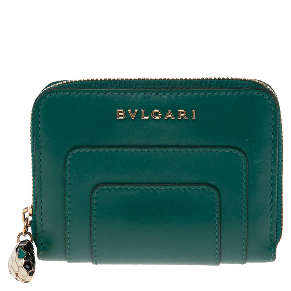 Bvlgari Green Leather Serpenti Forever Zip Compact Wallet