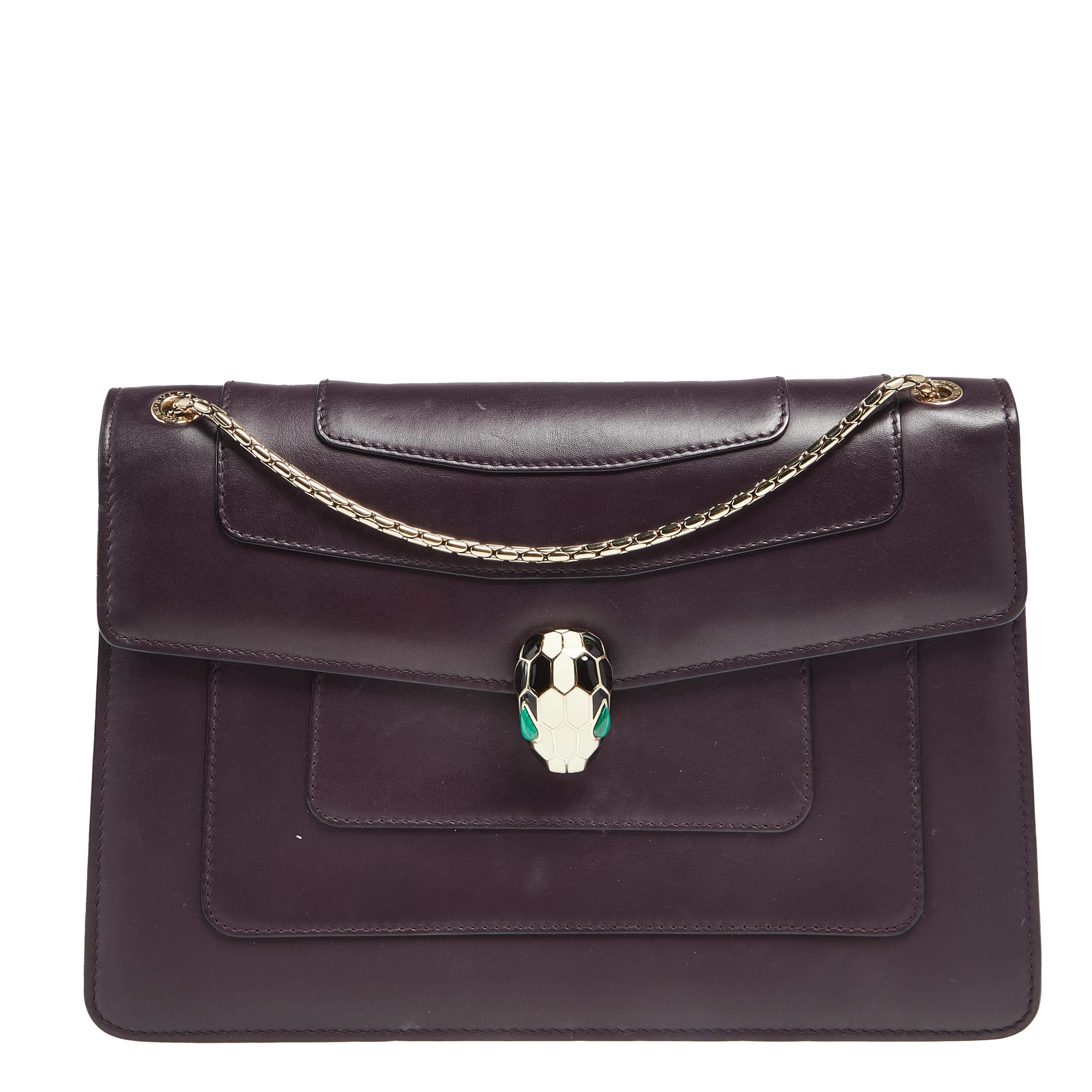 Pre Owned Bvlgari Plum Leather Medium Serpenti Forever Shoulder Bag