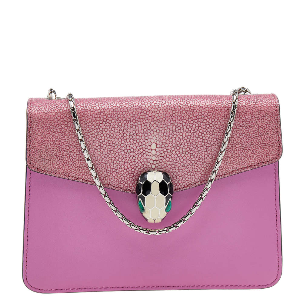 Bvlgari Pink Stingray And Leather Small Serpenti Shoulder Bag