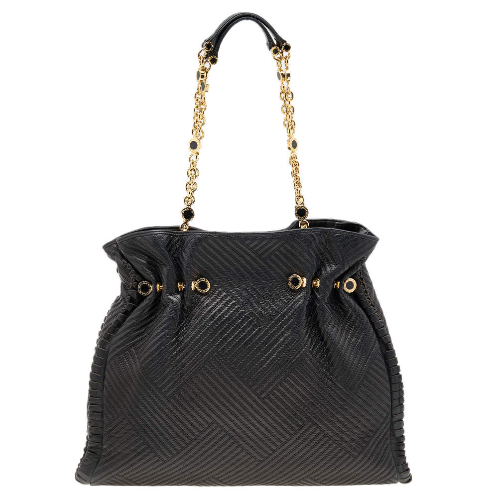 Pre Owned Bvlgari Black Quilted Leather Twistino Tina Shopper Tote