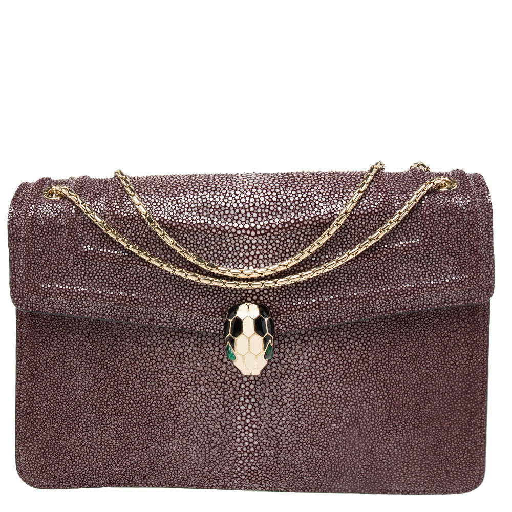 Bvlgari Plum Stingray and Leather Medium Serpenti Forever Shoulder Bag