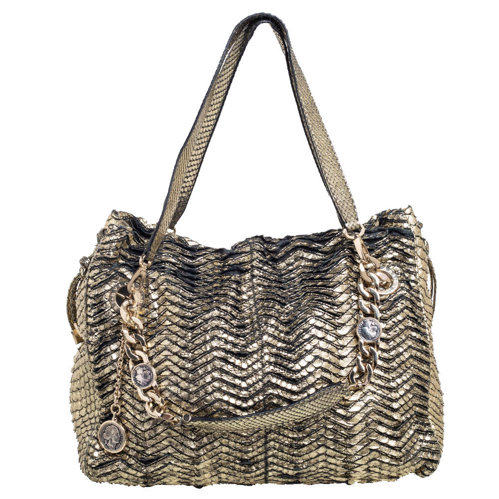  Bvlgari Gold Python Monete Shoulder Bag