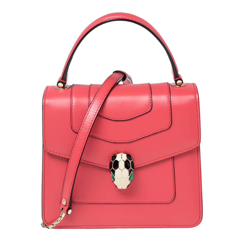 Bvlgari Pink Leather Serpenti Forever Flap Top Handle Bag