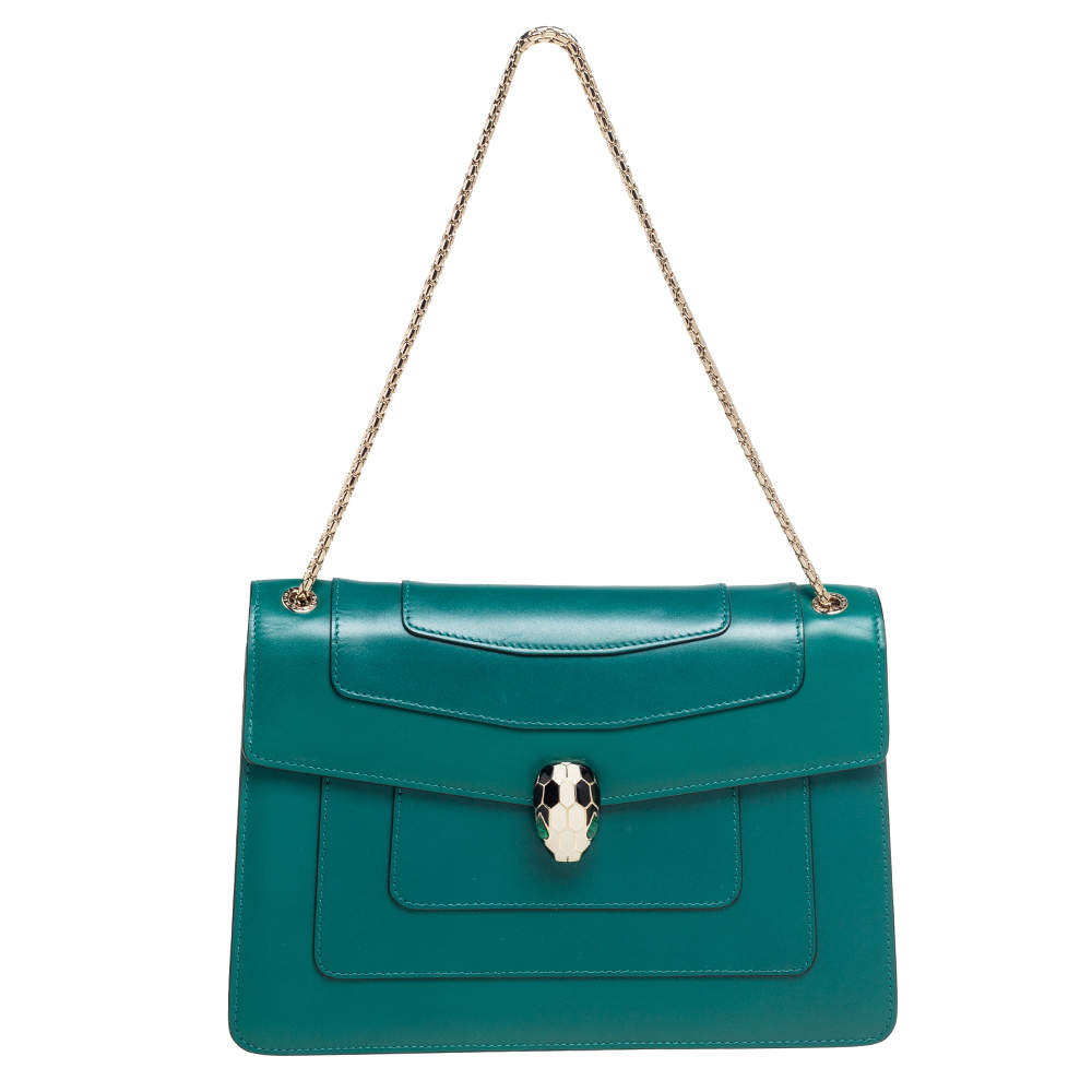 Bvlgari Green Leather Medium Serpenti Forever Shoulder Bag