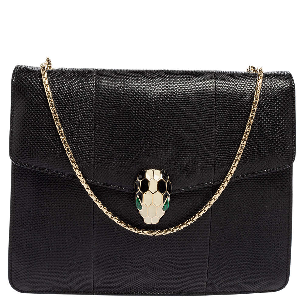 Bvlgari Black Karung Serpenti Forever Flap Shoulder Bag