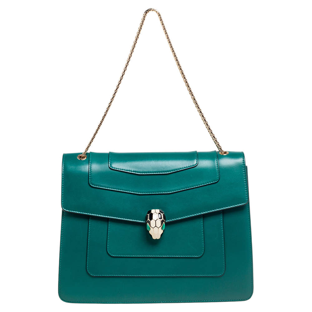 Bvlgari Green Leather Large Serpenti Forever Shoulder Bag