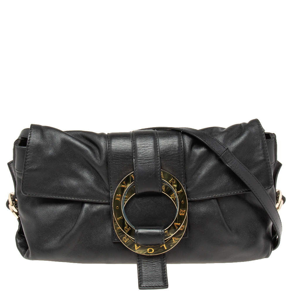 Bvlgari Black Leather Flap Shoulder Bag