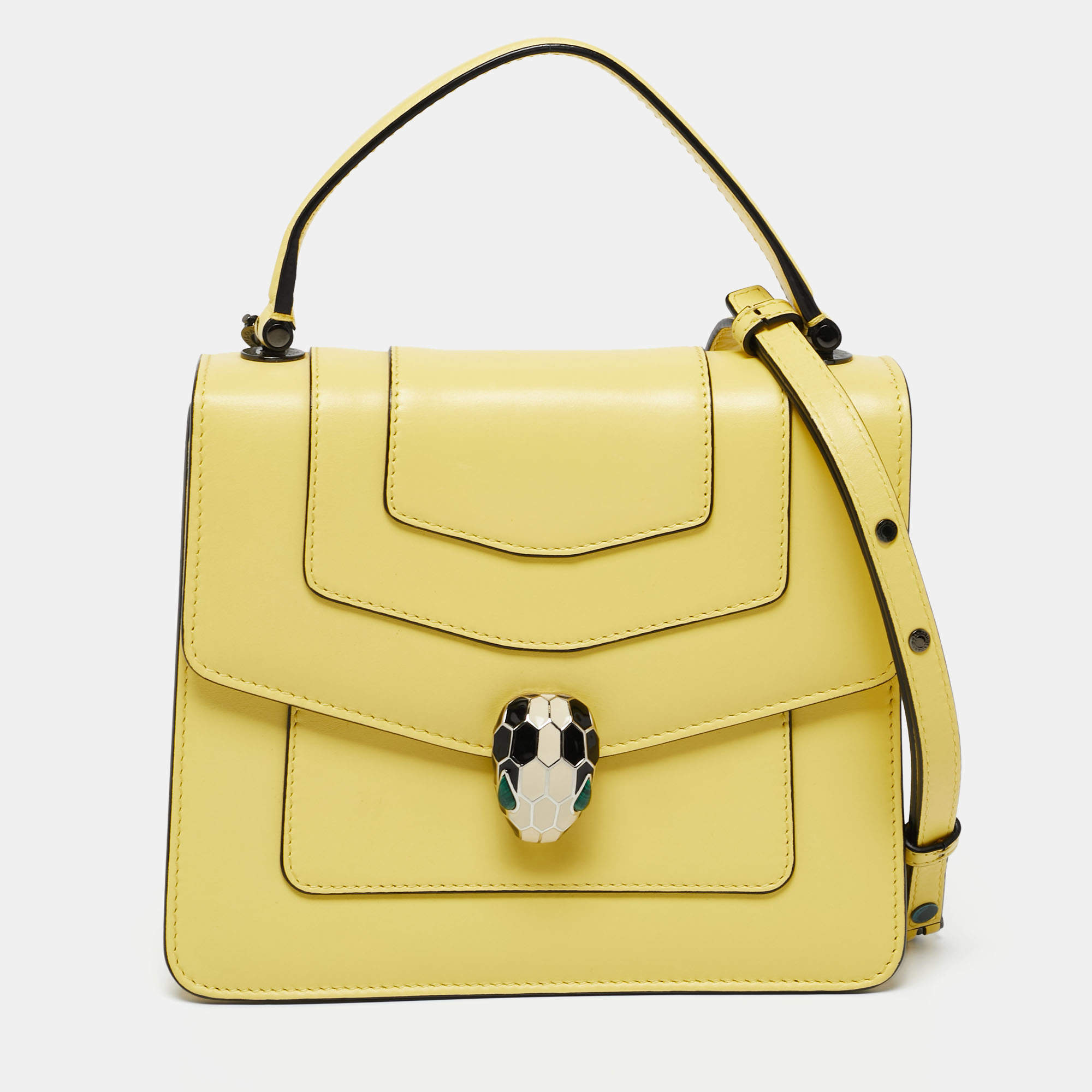 Pre Owned Bvlgari Yellow Leather Serpenti Forever Flap Top Handle Bag
