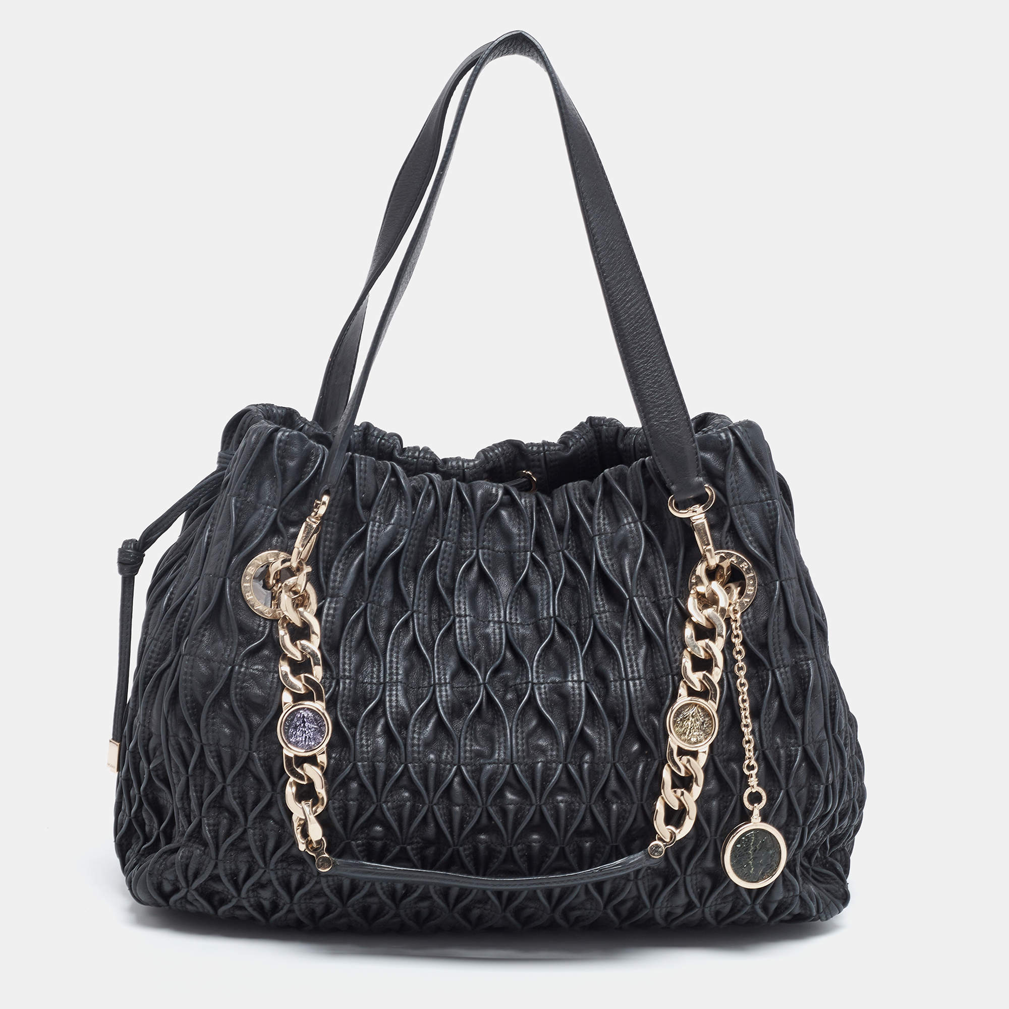 Pre Owned Bvlgari Black Quilted Leather Monette Tote