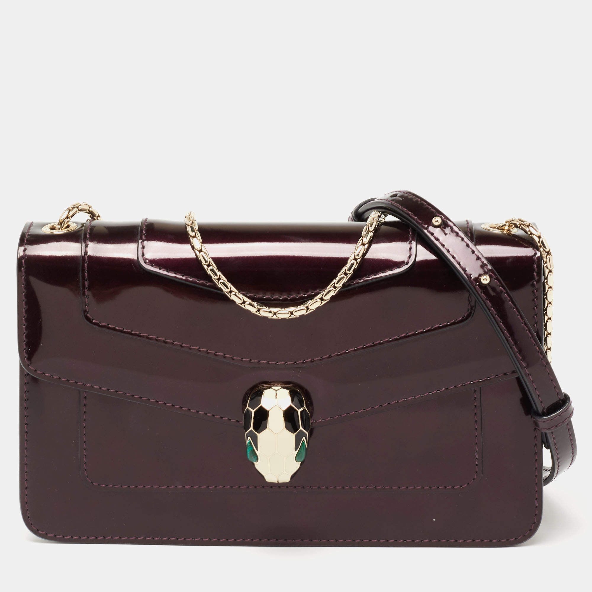 Pre Owned Bvlgari Burgundy Patent Leather Serpenti Forever Shoulder Bag