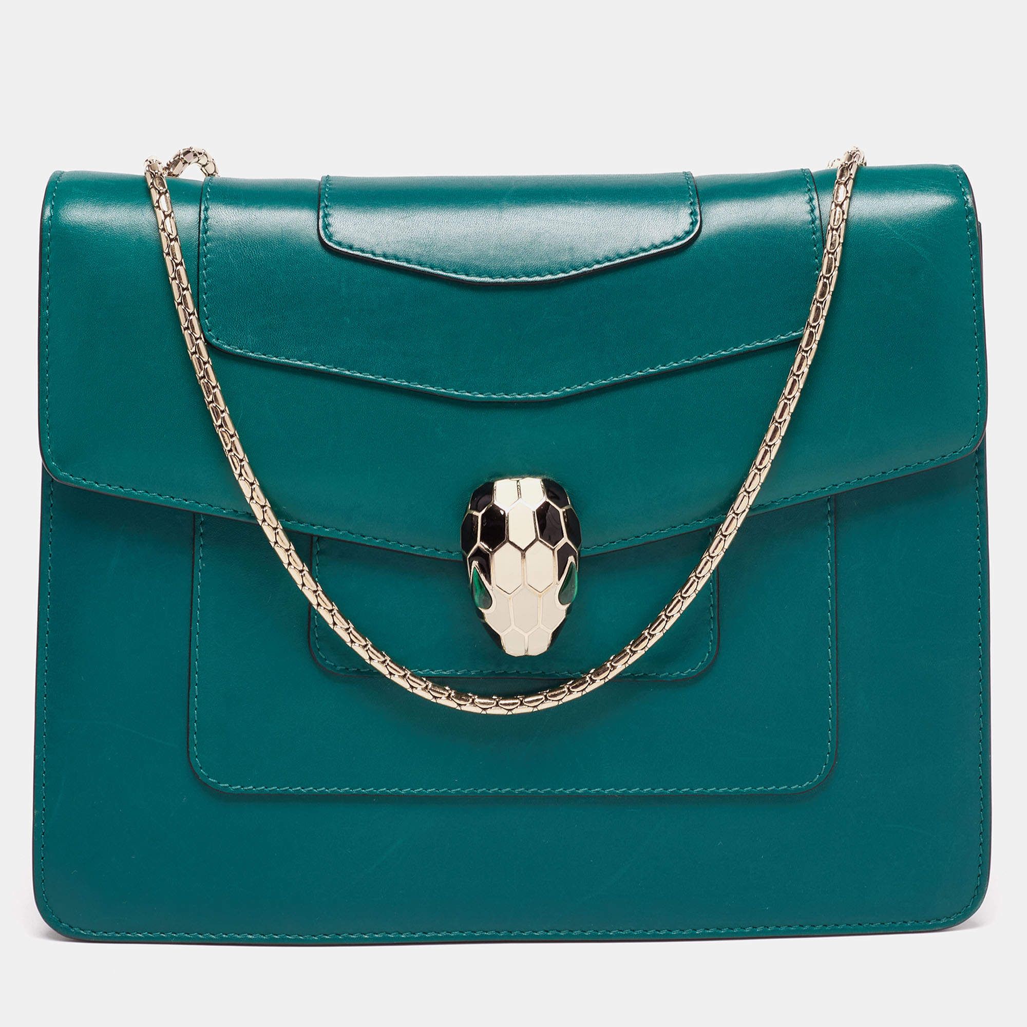 Bvlgari Green Leather Small Serpenti Forever Shoulder Bag