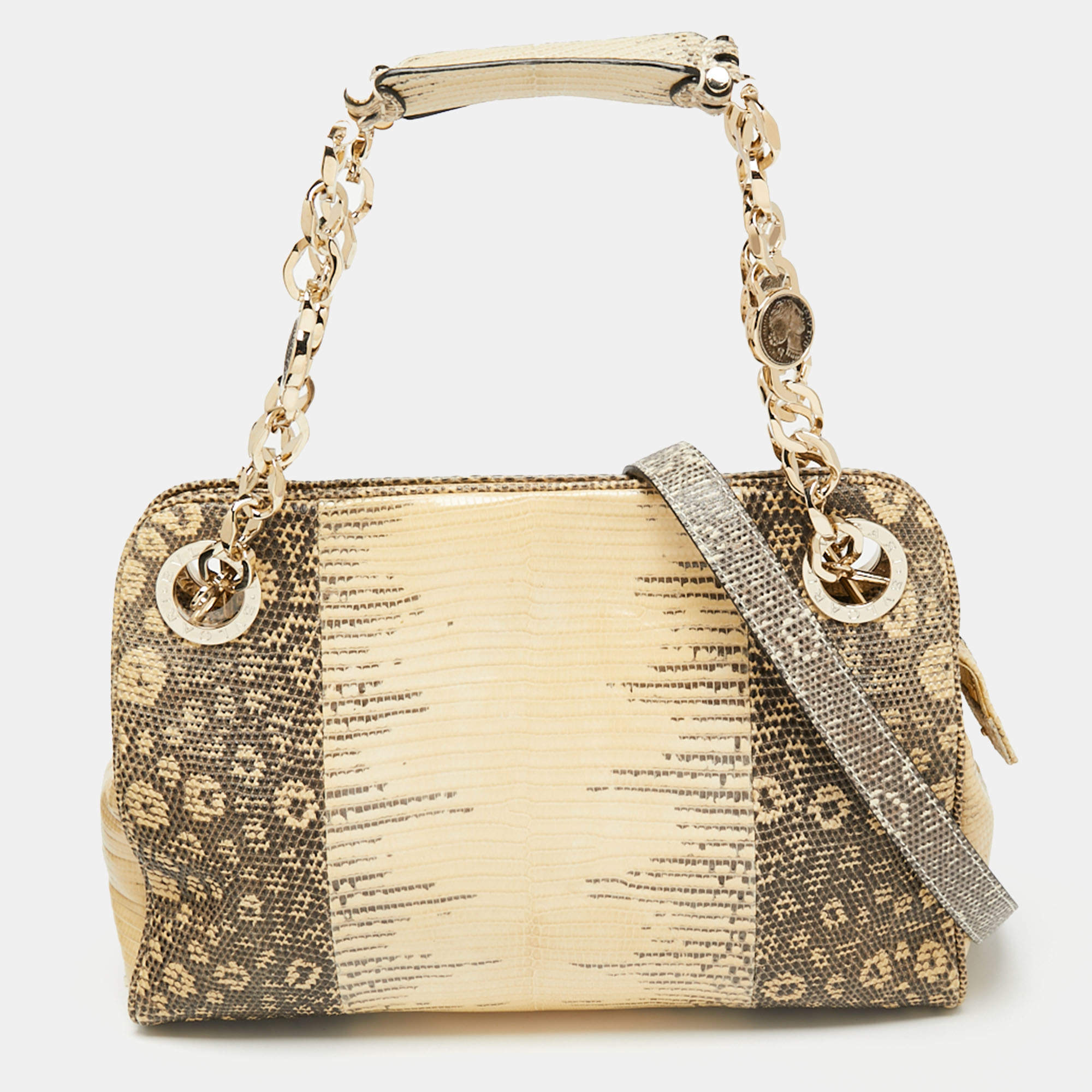 Bvlgari Cream/Black Lizard Monete Satchel