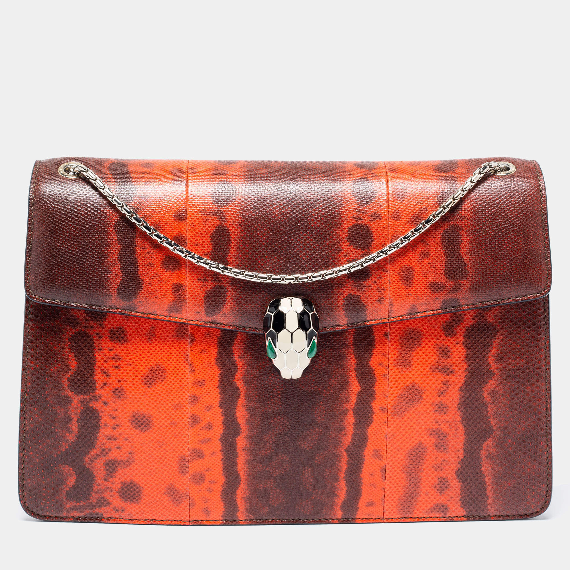 Bvlgari Red/Brown Karung Medium Serpenti Forever Flap Shoulder Bag
