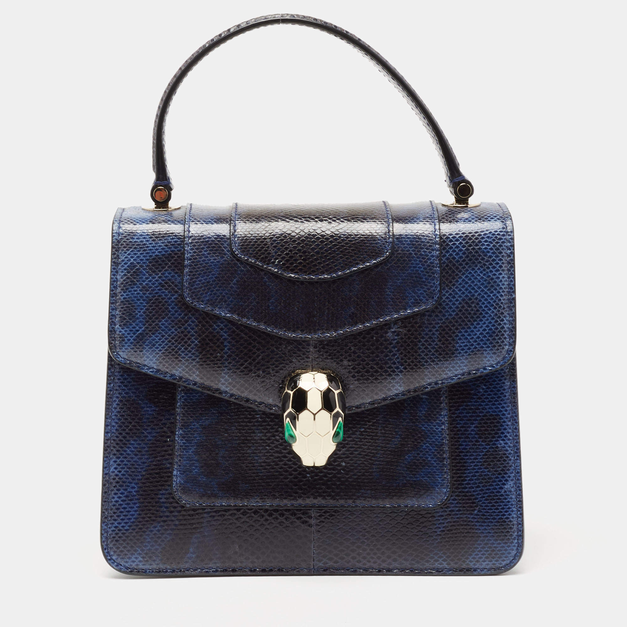 Bvlgari Blue Karung Serpenti Forever Flap Top Handle Bag
