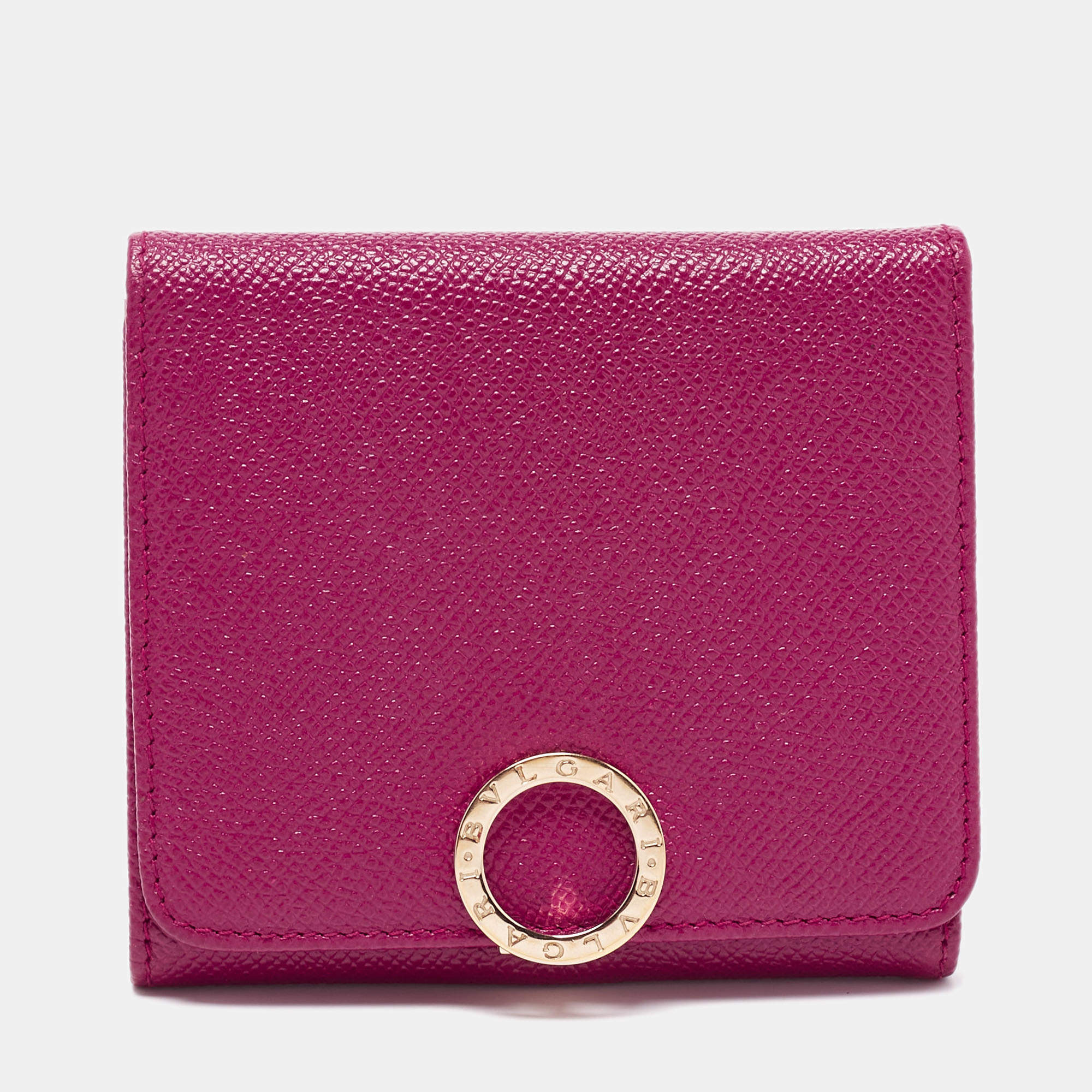 Bvlgari Purple Leather Trifold Wallet