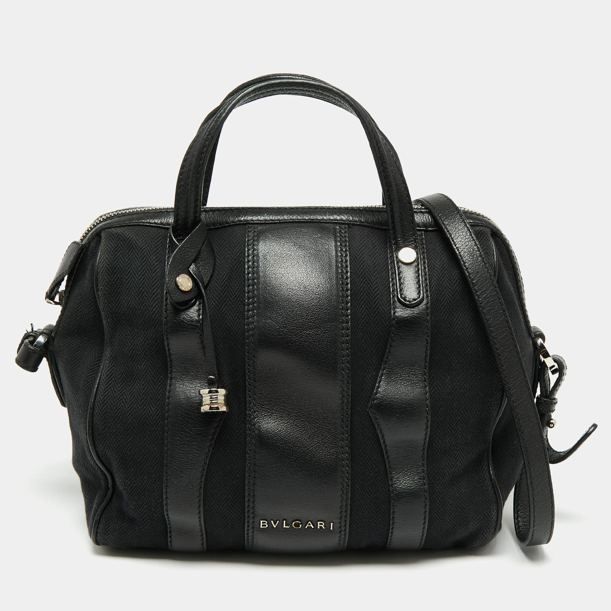 Bvlgari Black Canvas and Leather Satchel