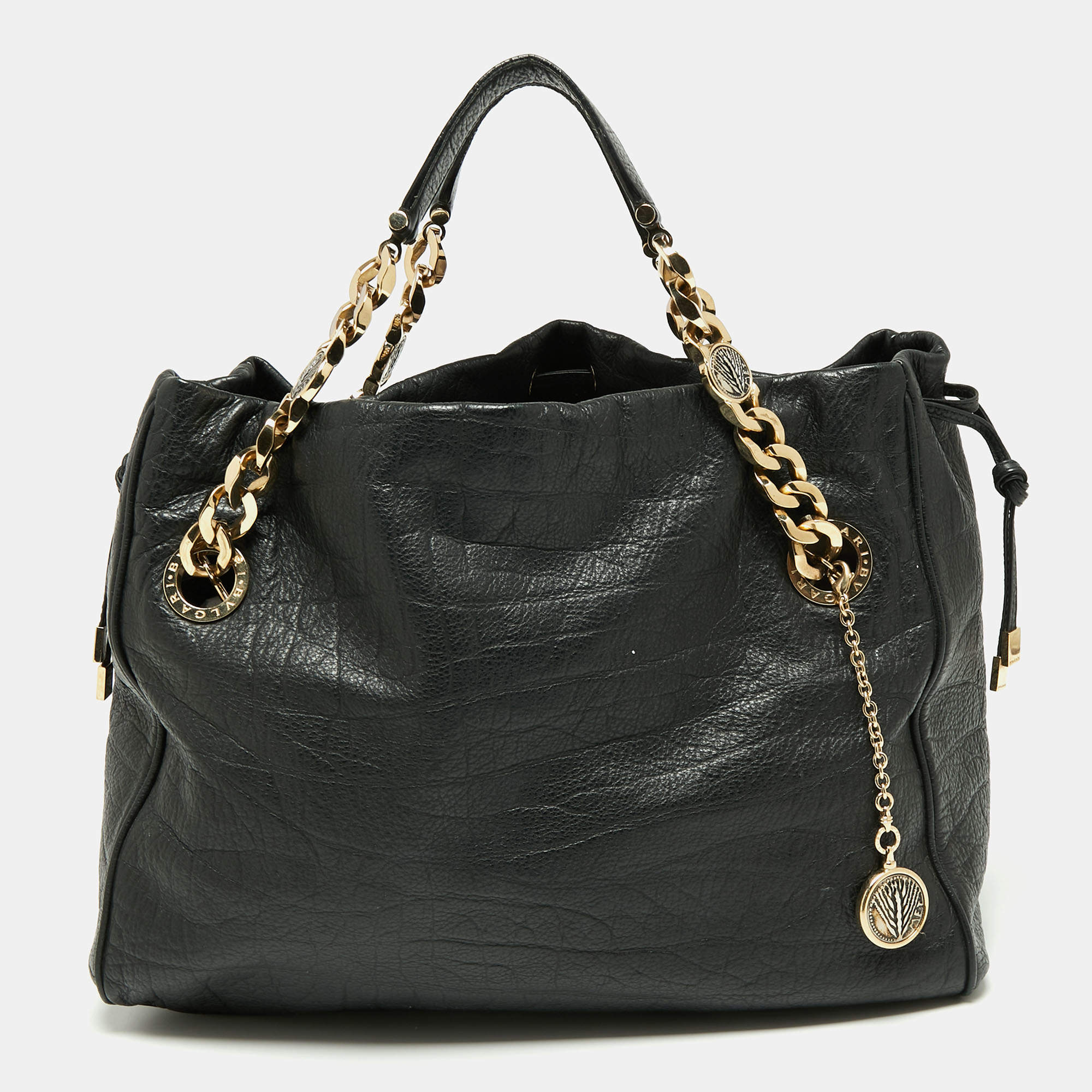 Pre Owned Bvlgari Black Leather Bon Ton Tote