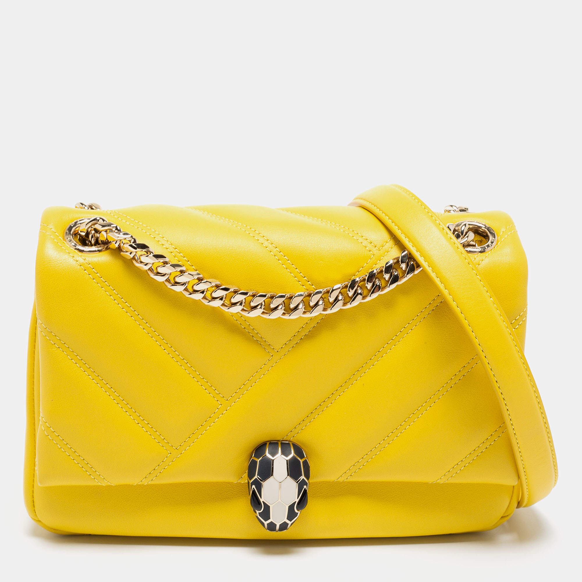 Bvlgari Yellow Soft Matelasse Leather Serpenti Cabochon Shoulder Bag